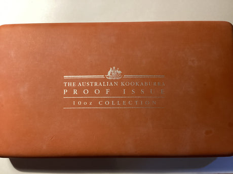 2001 Kookaburra Proof Issue Three-Coin Set. 10 Ounce, 2 Ounce and 1 Ounce.