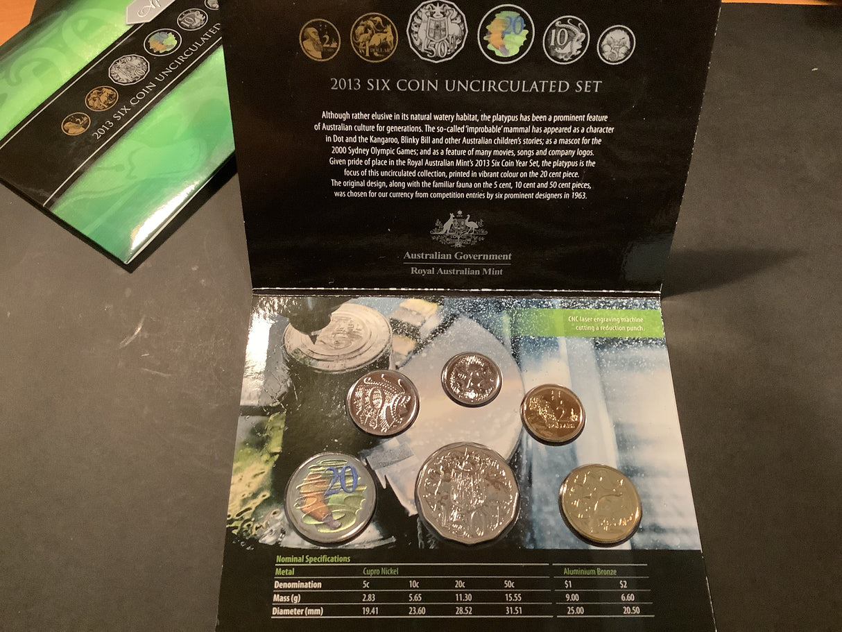 2013 Six Coin Uncirculated Set. Special Hyper Metallic Coloured 20c Coin.