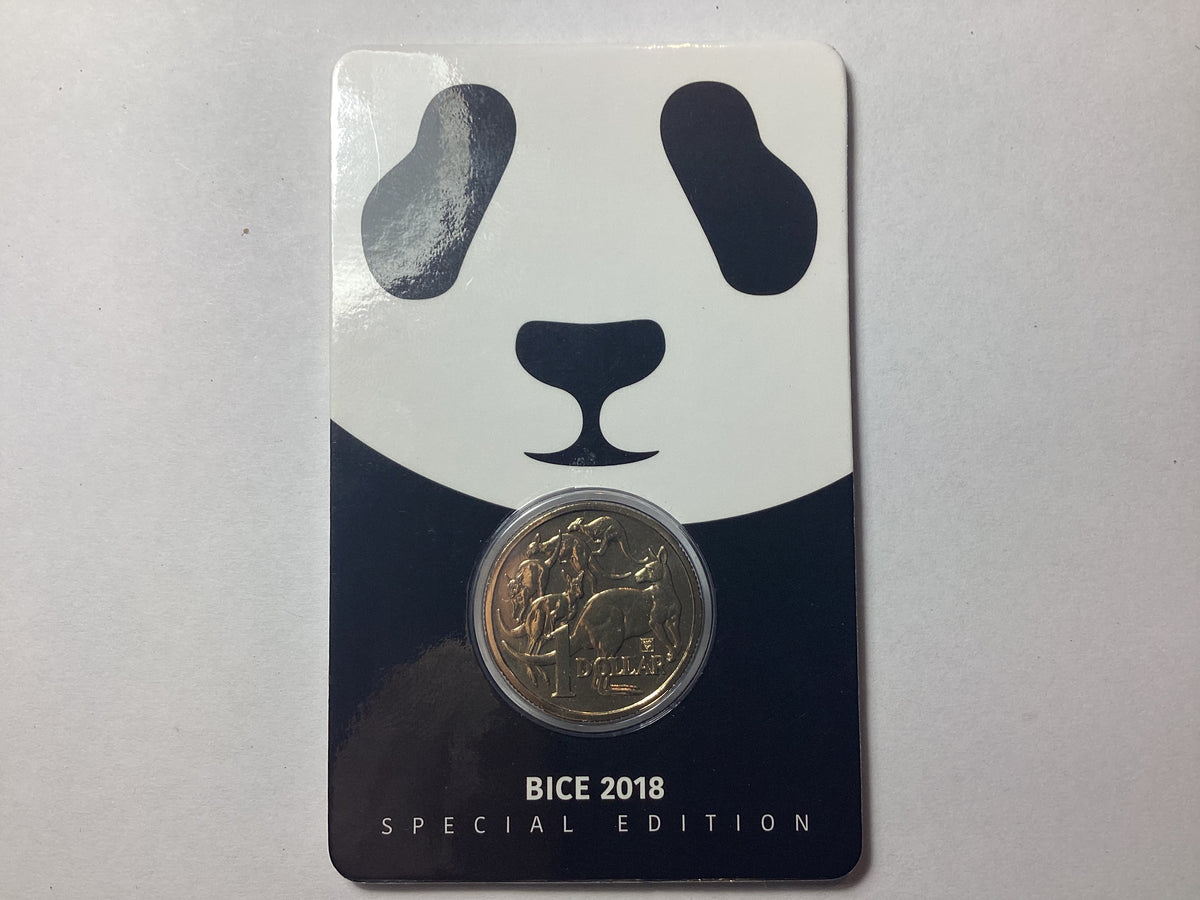 2018 $1 BICE Uncirculated Carded Coin. 'PANDA' Privy Mark