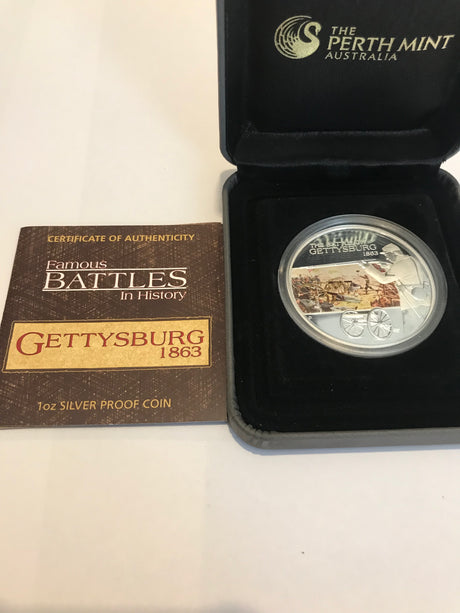 2009 $1 Famous Battles in History. Gettysburg. 1 Ounce Silver Proof Coin