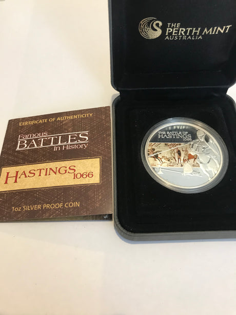 2009 $1 Famous Battles in History. Hastings. 1 Ounce Silver Proof Coin