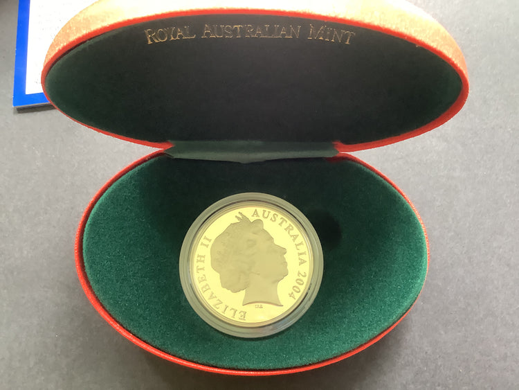 2004 $5 Selectively Gold Plated Proof.  AFL Australia’s Own Game.