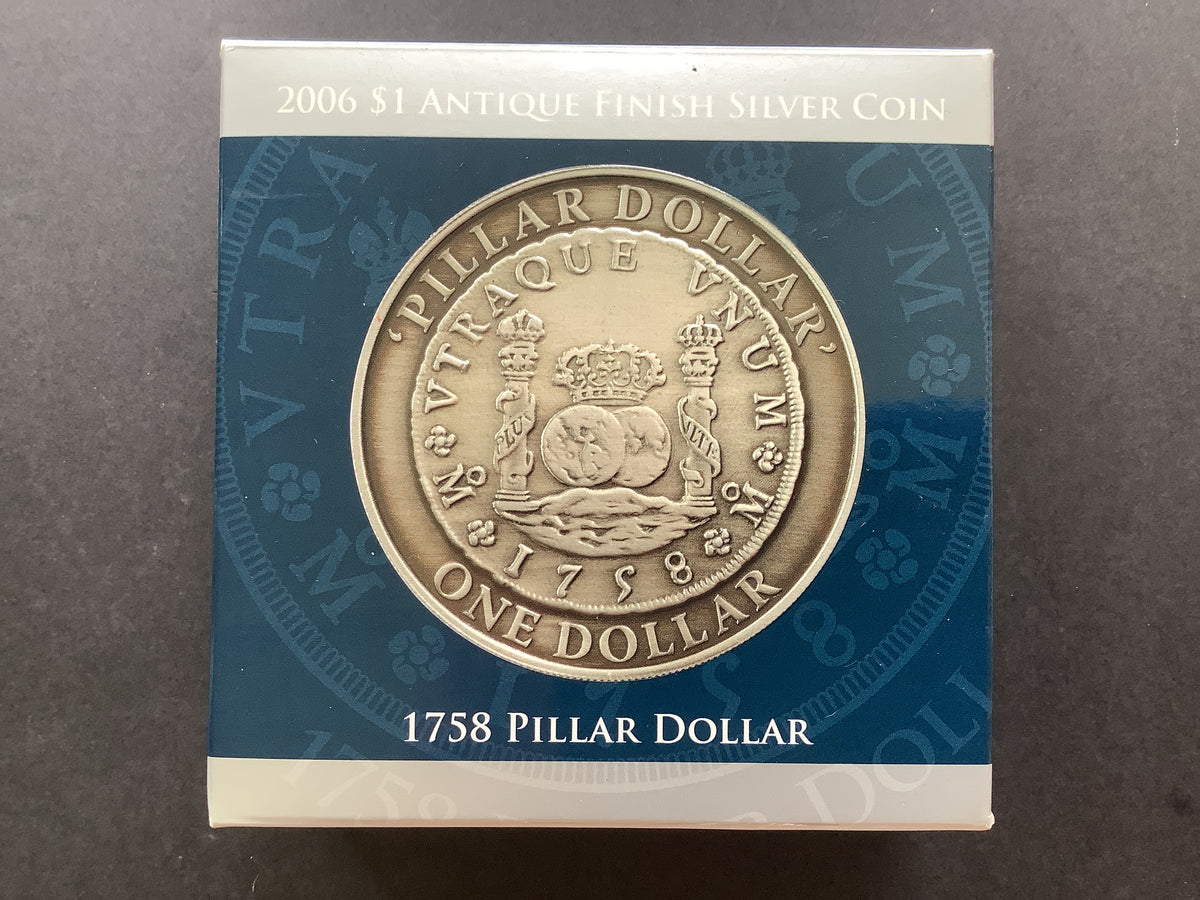 2006 $1 Antique Proof Silver Subscription Coin. 1758 Pillar Dollar.