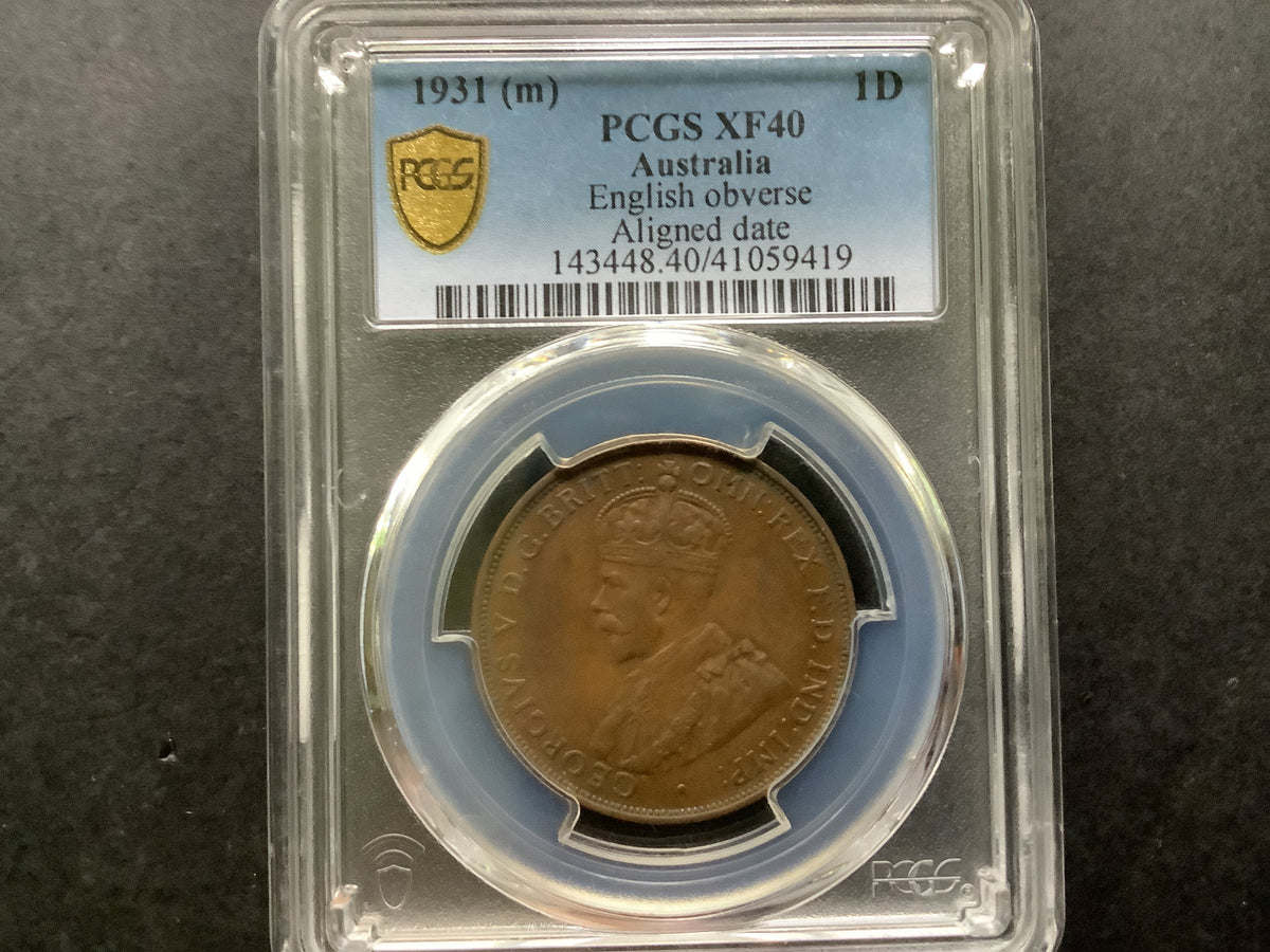 1931(m) PCGS XF40 Australian Penny. English Obverse Aligned Date.