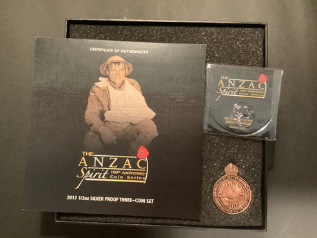 2017 The Anzac Spirit 100th Anniversary 3 Coin 1/2 ounce silver coin set.