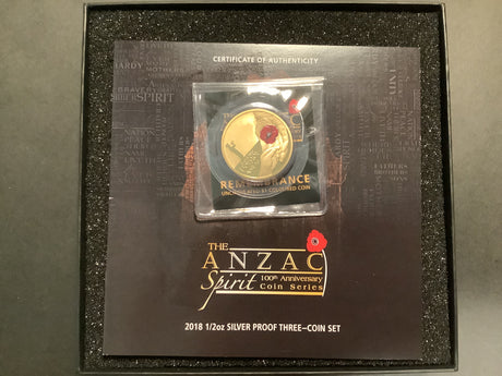 2018 The Anzac Spirit 100th Anniversary 3 Coin 1/2 ounce silver coin set.