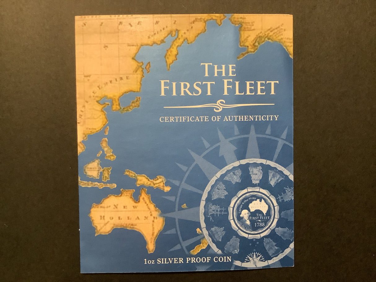 2008 $1 The First Fleet 1 Ounce Silver Proof Coin.