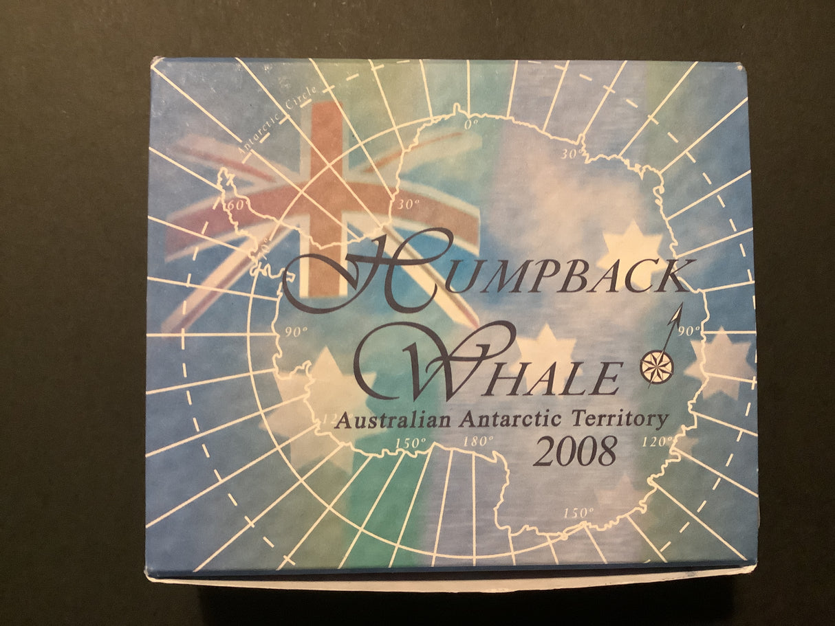 2008 $1 Australian Antarctic Territory 1oz Silver Coin. Humpback Whale.