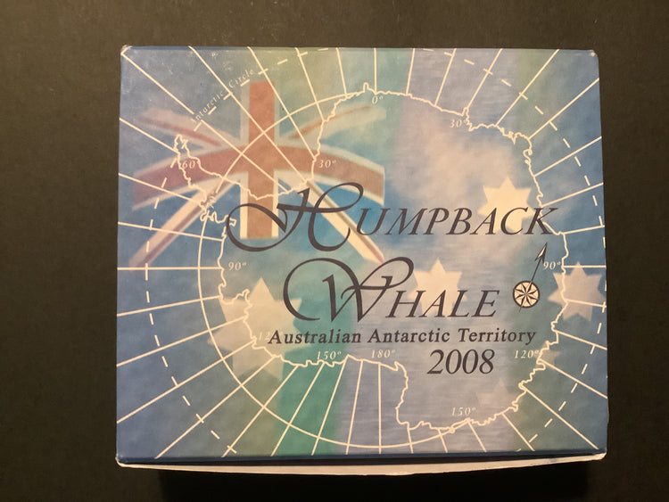 2008 $1 Australian Antarctic Territory 1oz Silver Coin. Humpback Whale.