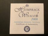2008 $1 Australian Antarctic Territory 1oz Silver Coin. Humpback Whale.