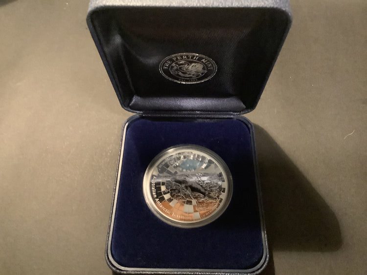 2008 $1 Australian Antarctic Territory 1oz Silver Coin. Humpback Whale.