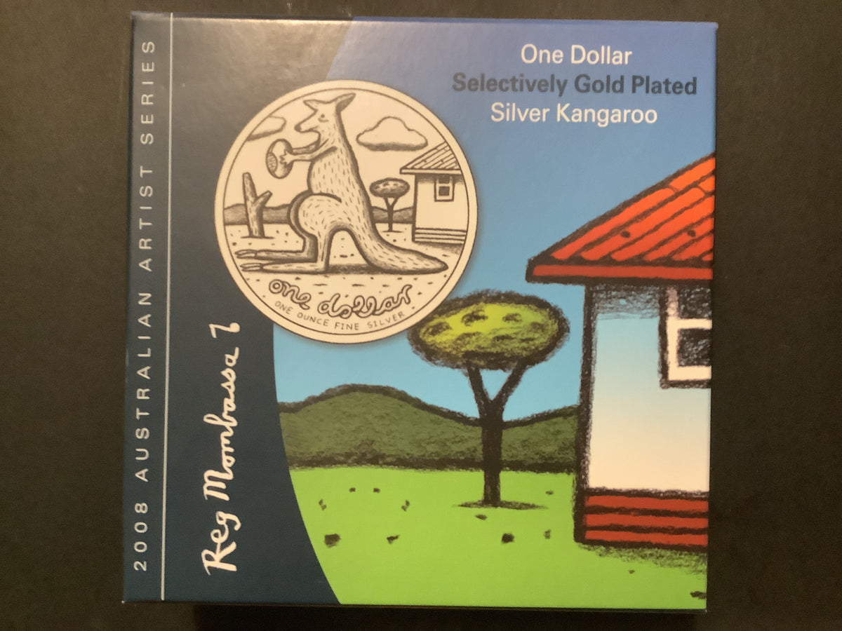 2008  $1 Selectively Gold Plated Silver Kangaroo. Reg Mombassa.