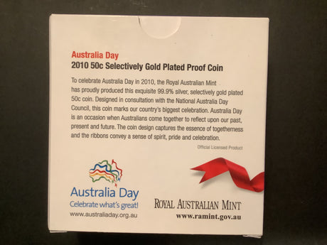 2010 50c Selectively Gold Plated Silver Proof Coin. Australia Day.