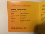 2007 Australian Artist Series $1 Selectively Gold Plated Silver Kangaroo. Rolf Harris.