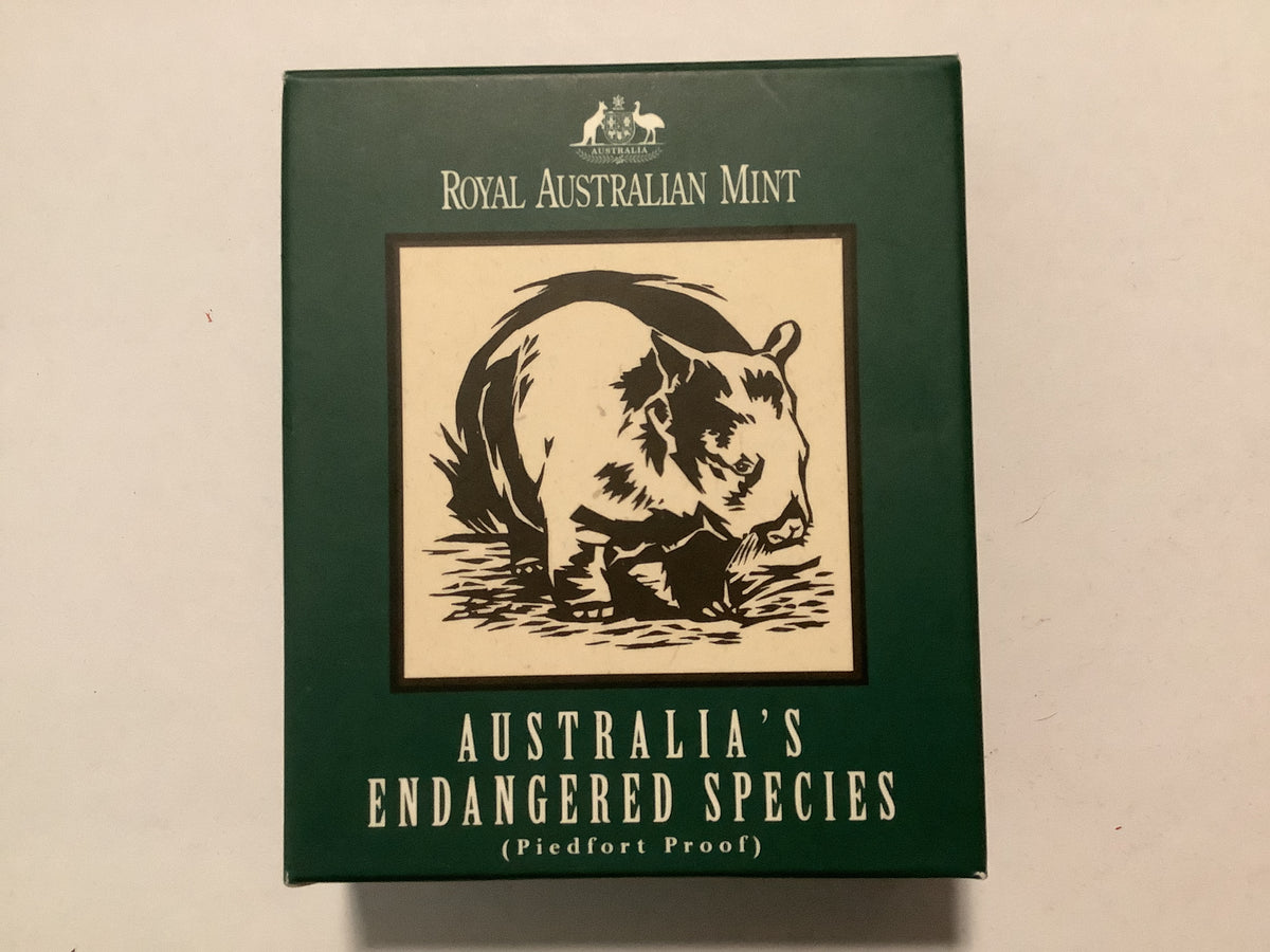 1998 Australia’s Endangered Species. Piedford. Northern Hairy-nosed Wombat $10 Silver Coin.