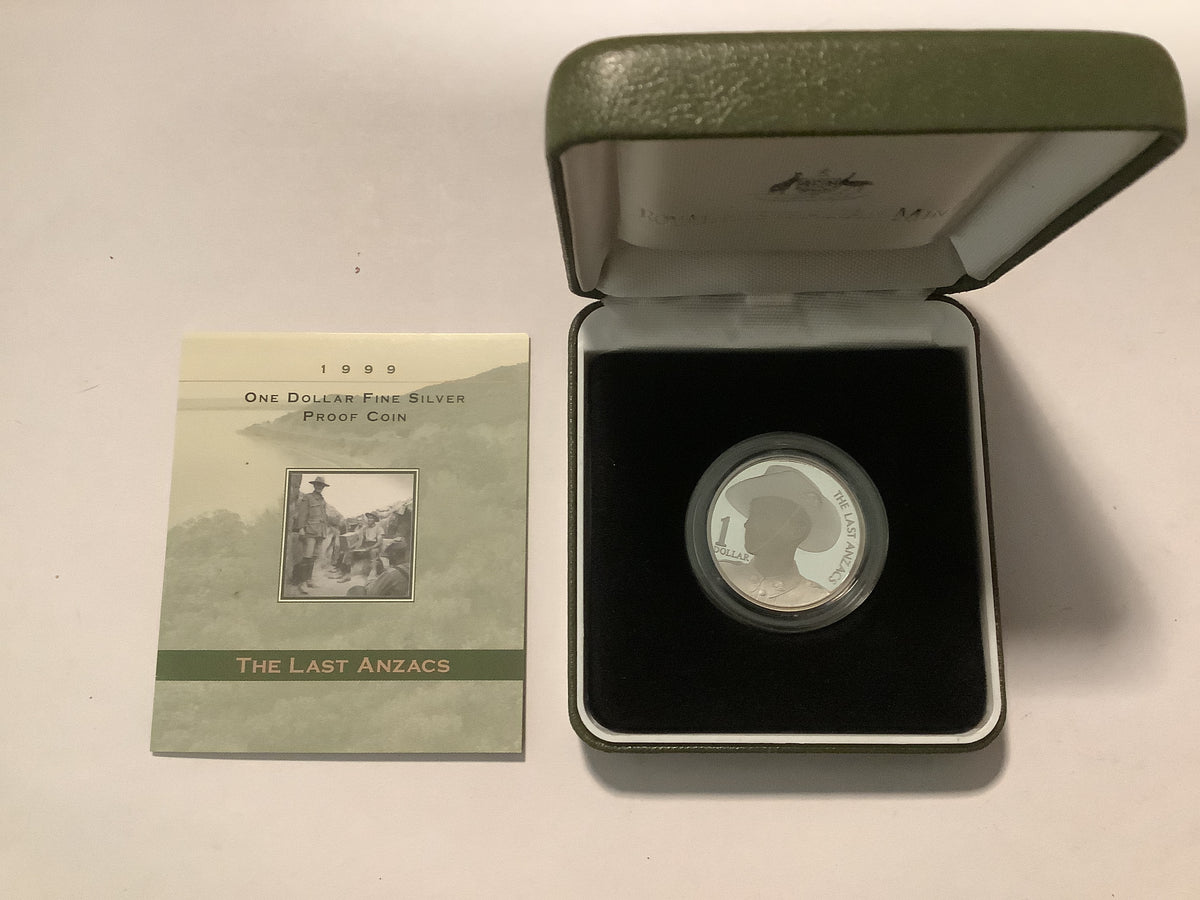 1999 $1 Fine Silver Proof Coin. The Last Anzacs.