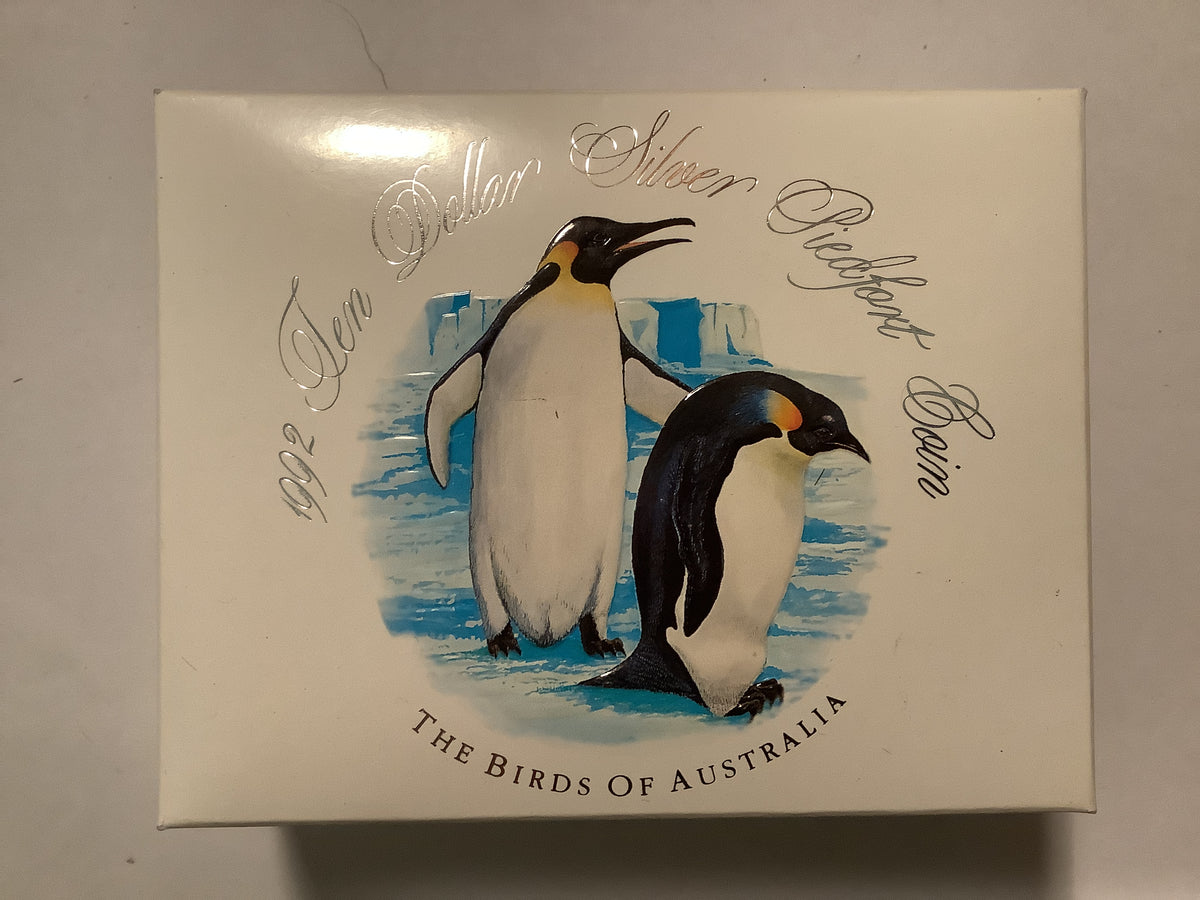 1992 $10 Silver Piedfort Coin. The Birds of Australia. Emperor Penguin