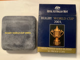 2003 Rugby World Cup Selectively Gold Plated $5 Silver Proof Coin.