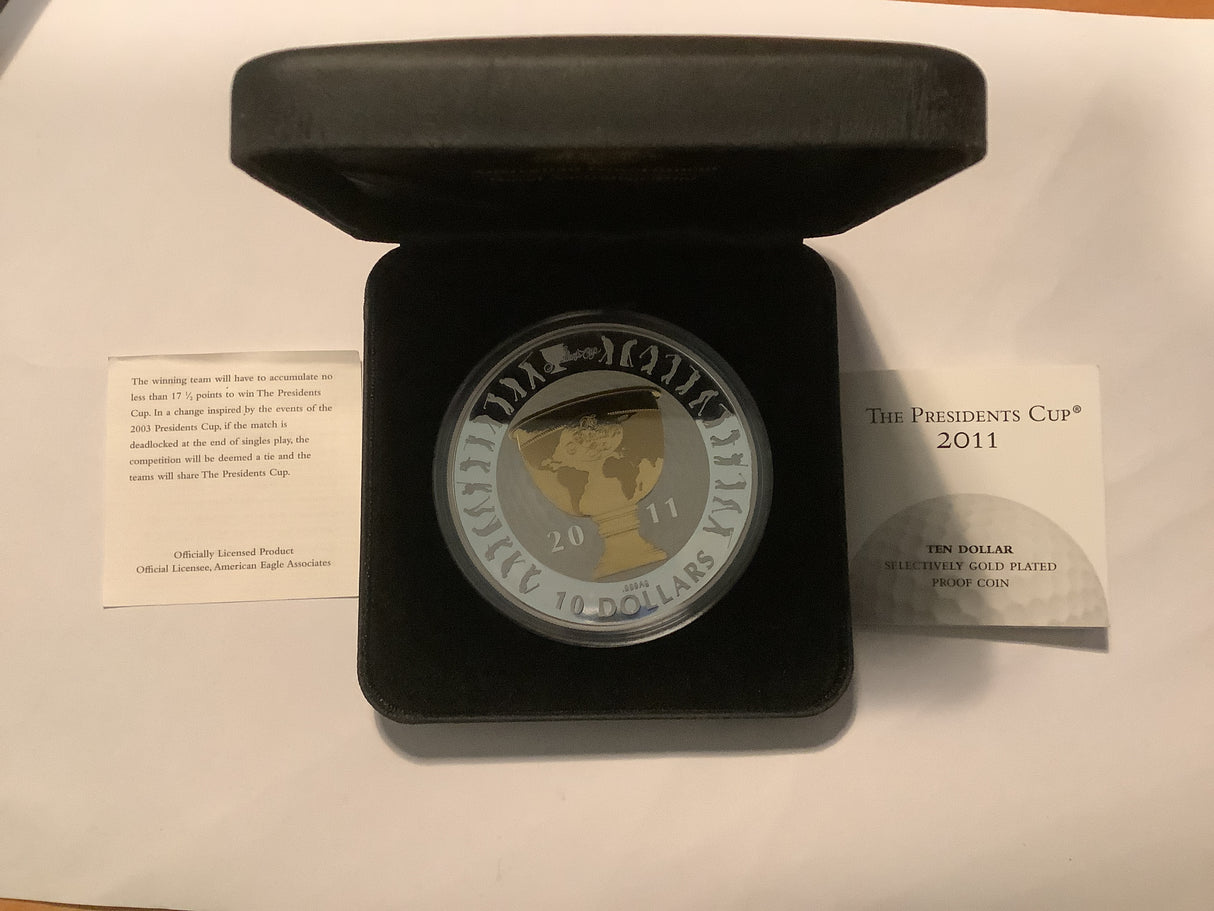2011 $10 The Presidents Cup 5 ounce Silver Proof Selectively Gold Plated Coin