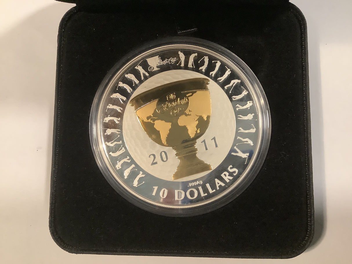 2011 $10 The Presidents Cup 5 ounce Silver Proof Selectively Gold Plated Coin