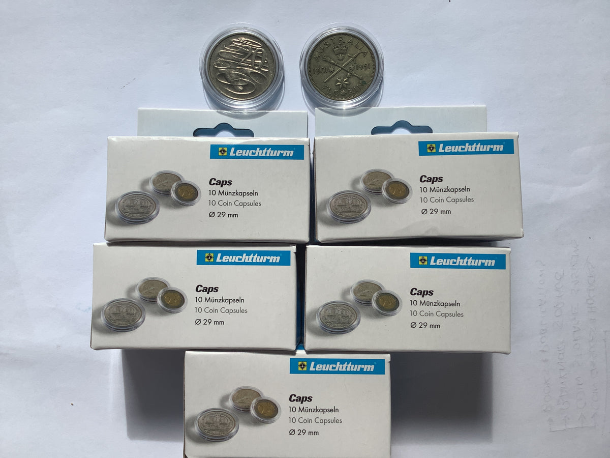 Lighthouse 29mm Coin Capsules. 50 Pack. Suits Florin, 20c