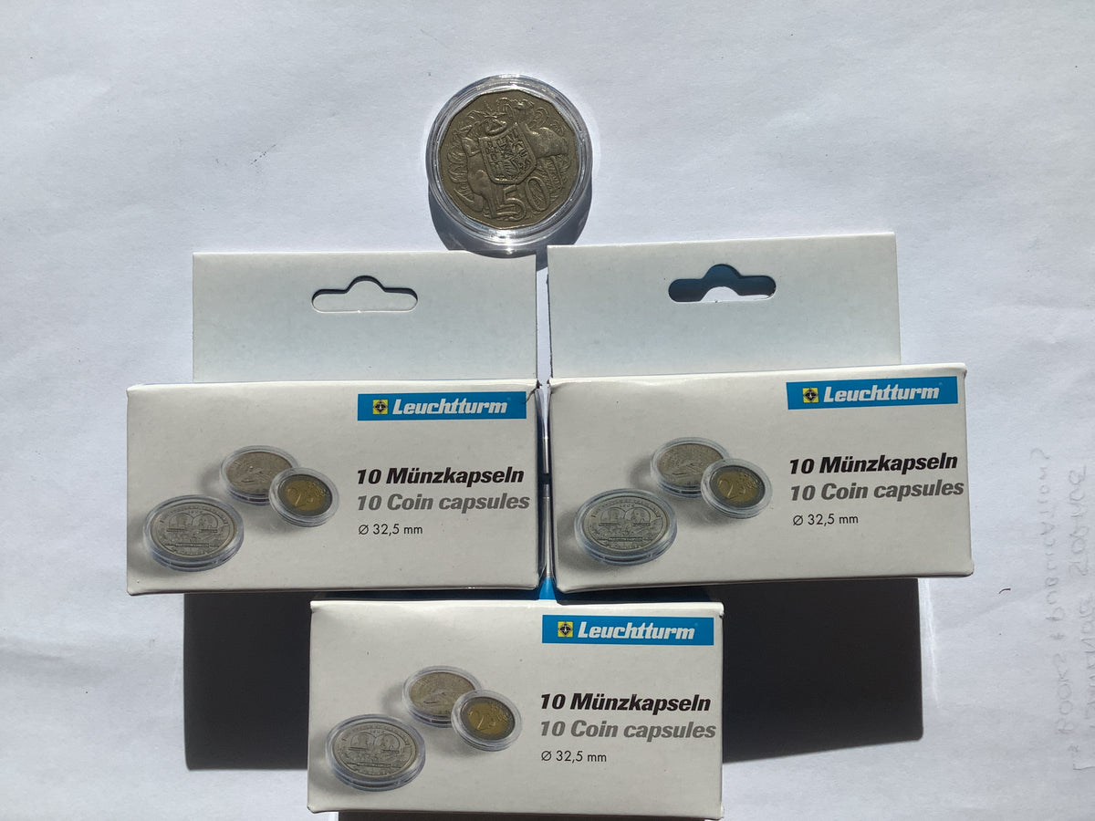 Lighthouse 32.5mm Coin Capsules. 30 Pack. Suits 50c Coins.