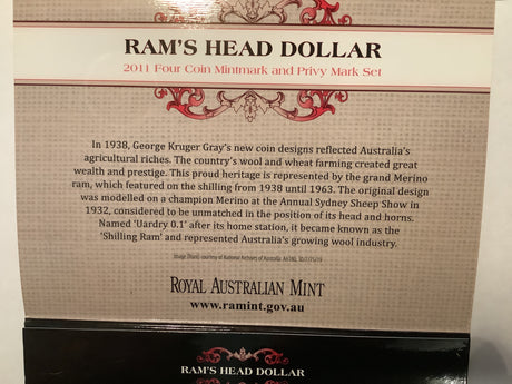 2011 Ram's Head $1 Four Coin Mintmark and Privy Mark Set.