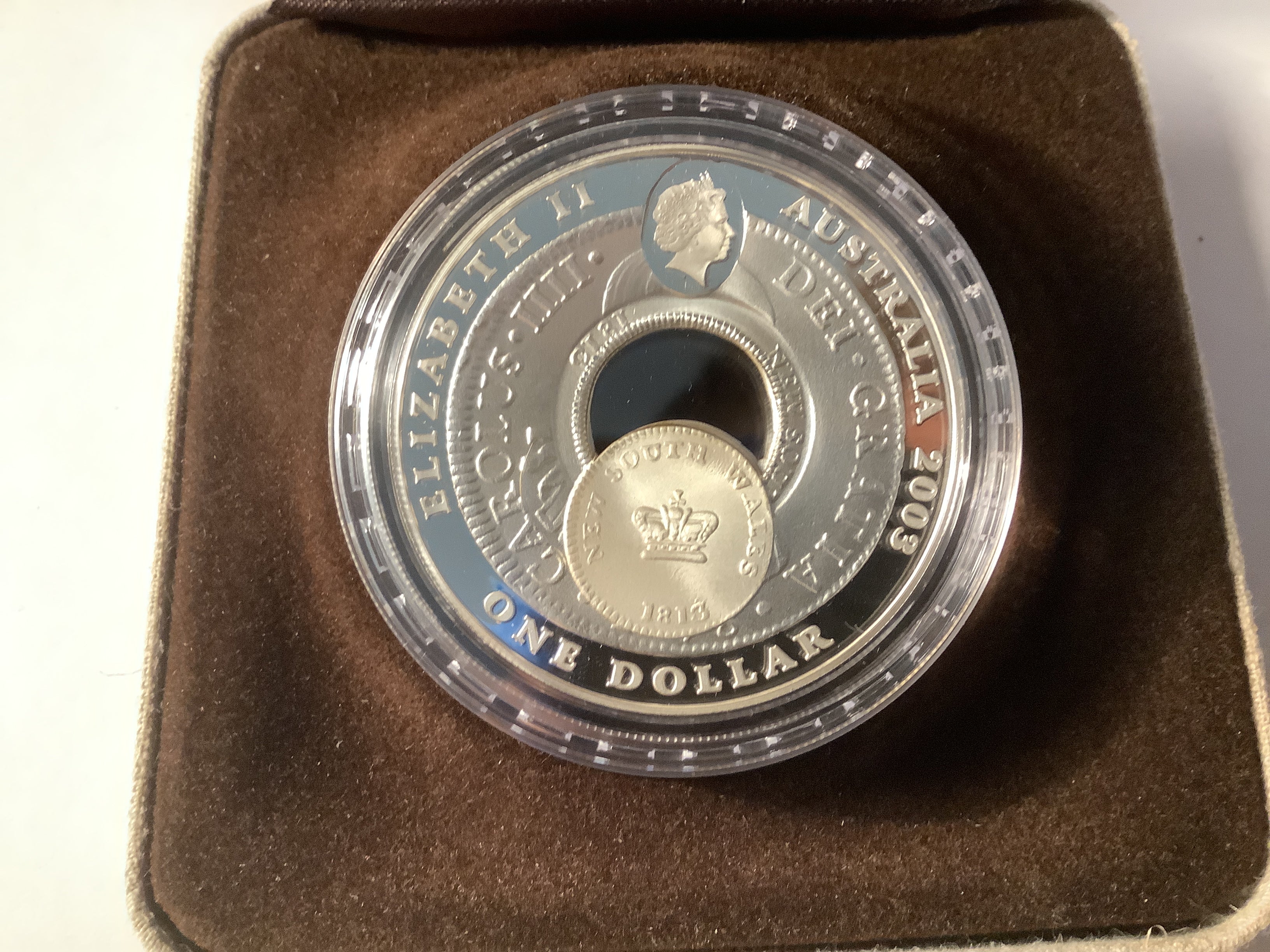 2003 $1 Holey Dollar and Dump silver proof coin – Ensleigh Coins