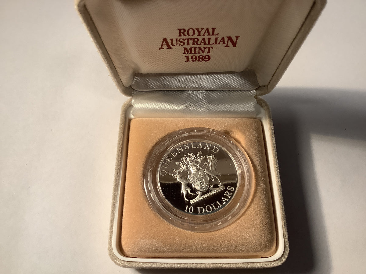 1989 $10 Silver Proof Coin. Queensland.