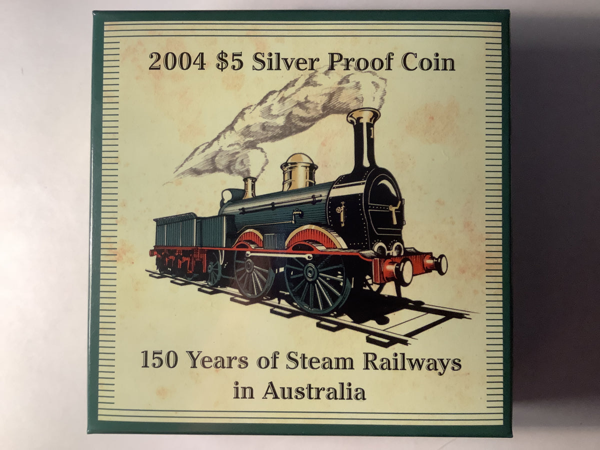 2004 $5 Silver Proof. 150 Years of Steam Railways in Australia