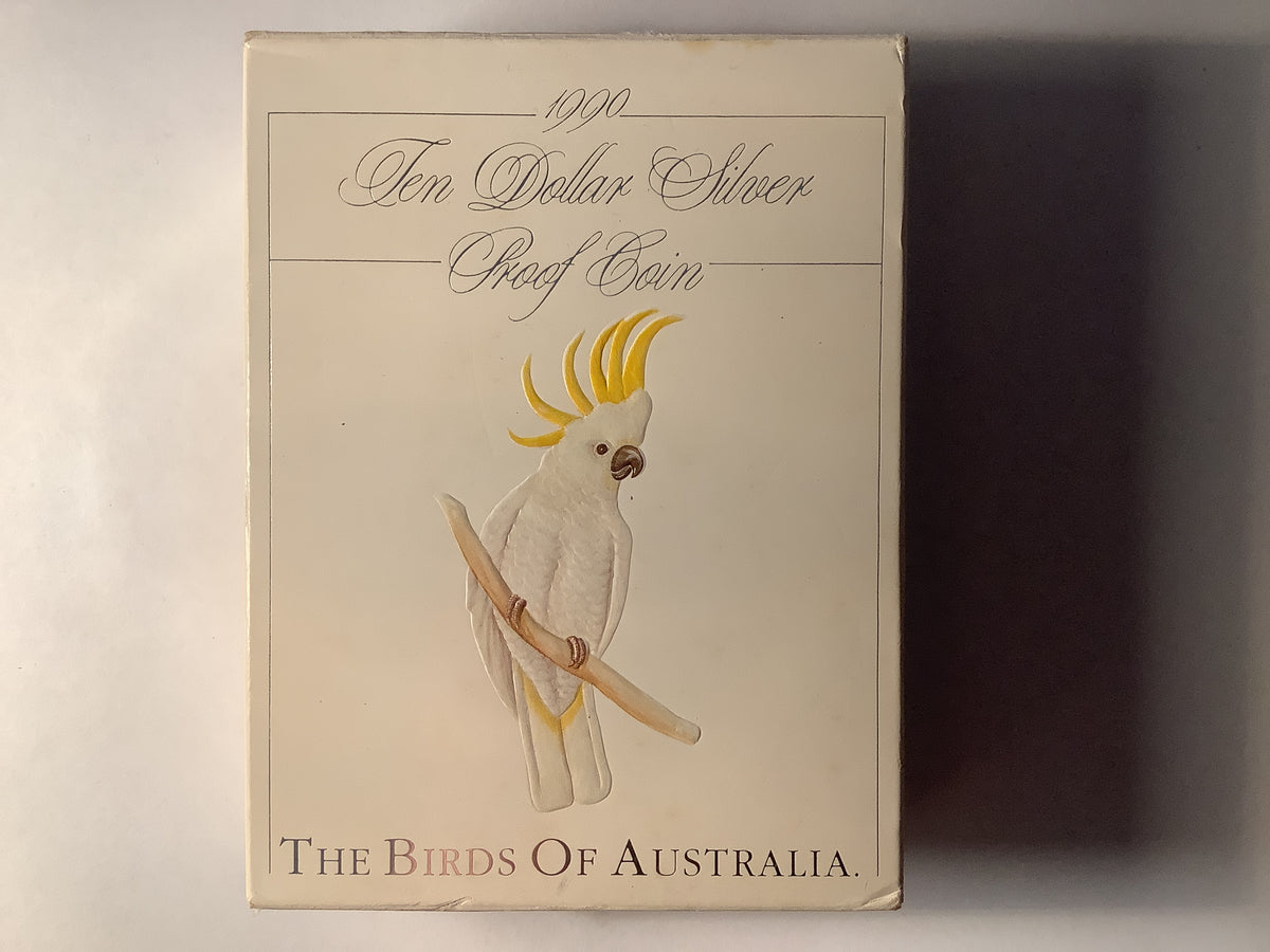1990 $10 Silver Proof Coin. Birds of Australia Cockatoo.
