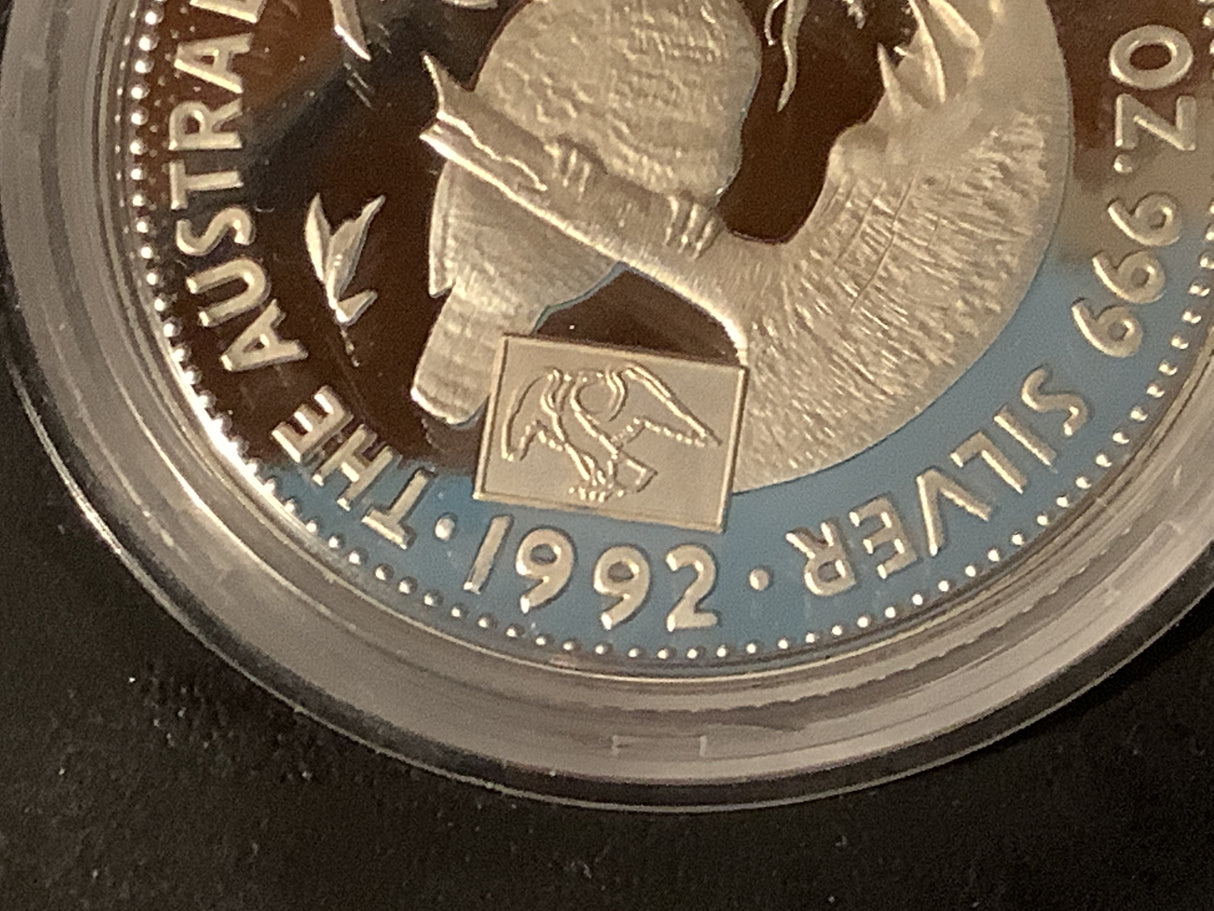 1992 $1 Silver Proof Kookaburra with Eagle Privy Mark.