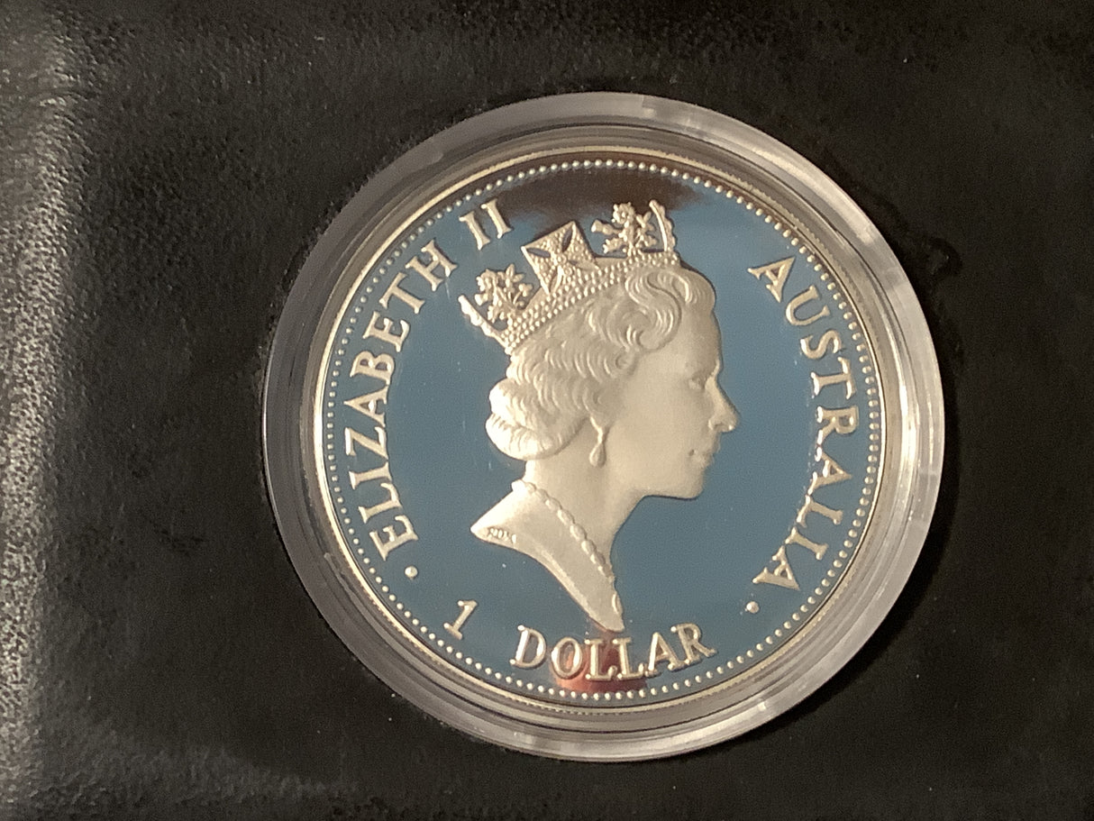 1992 $1 Silver Proof Kookaburra with Eagle Privy Mark.