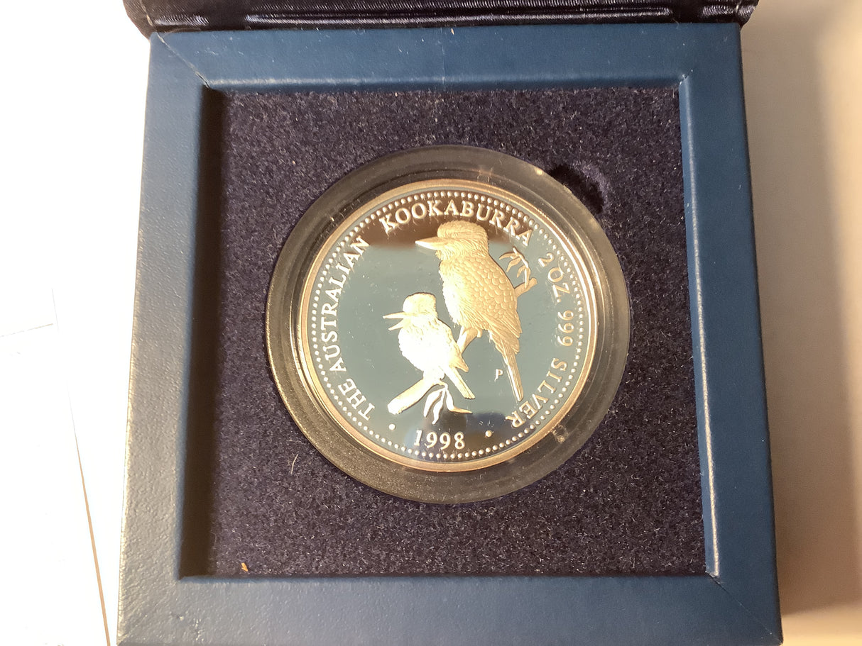 1998 $2 - 2 Ounce Silver Proof Kookaburra.