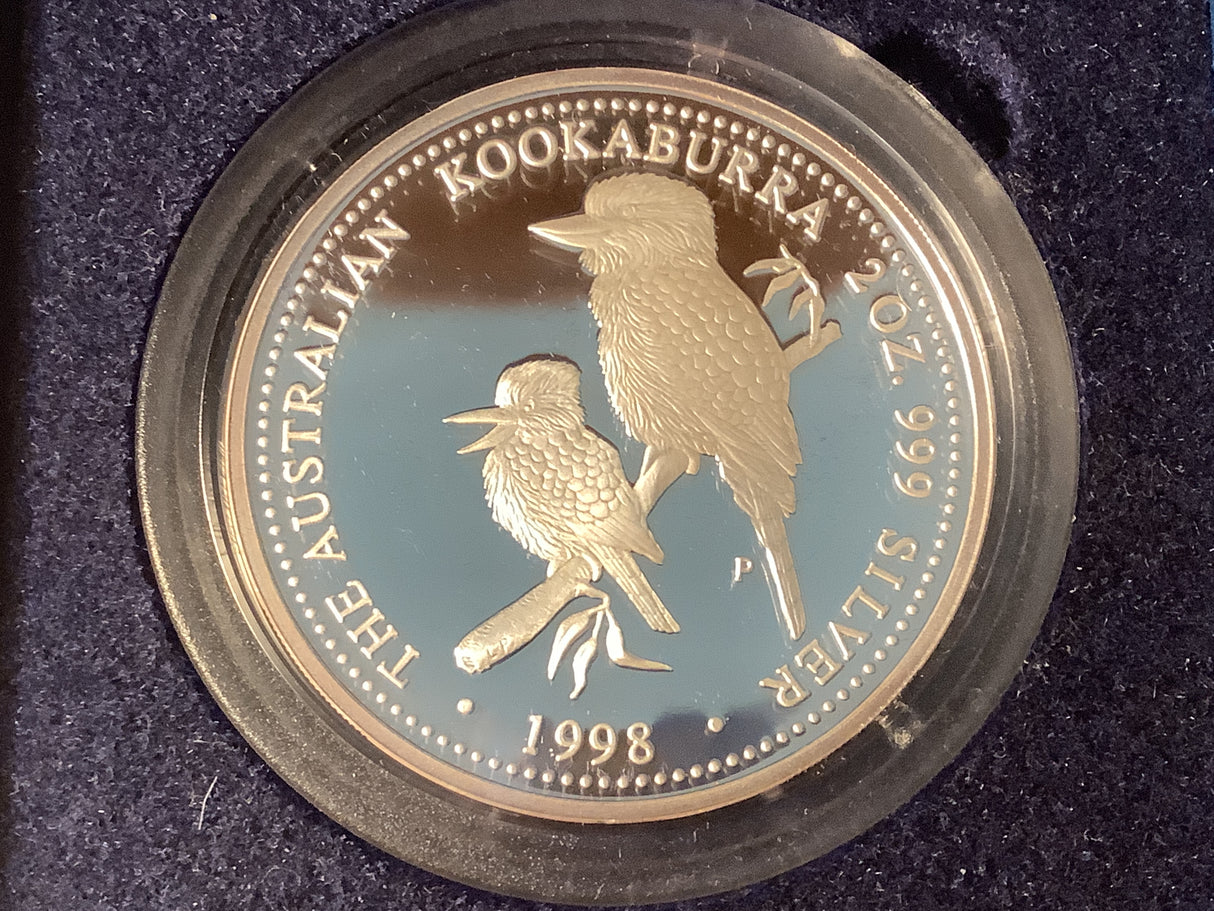1998 $2 - 2 Ounce Silver Proof Kookaburra.