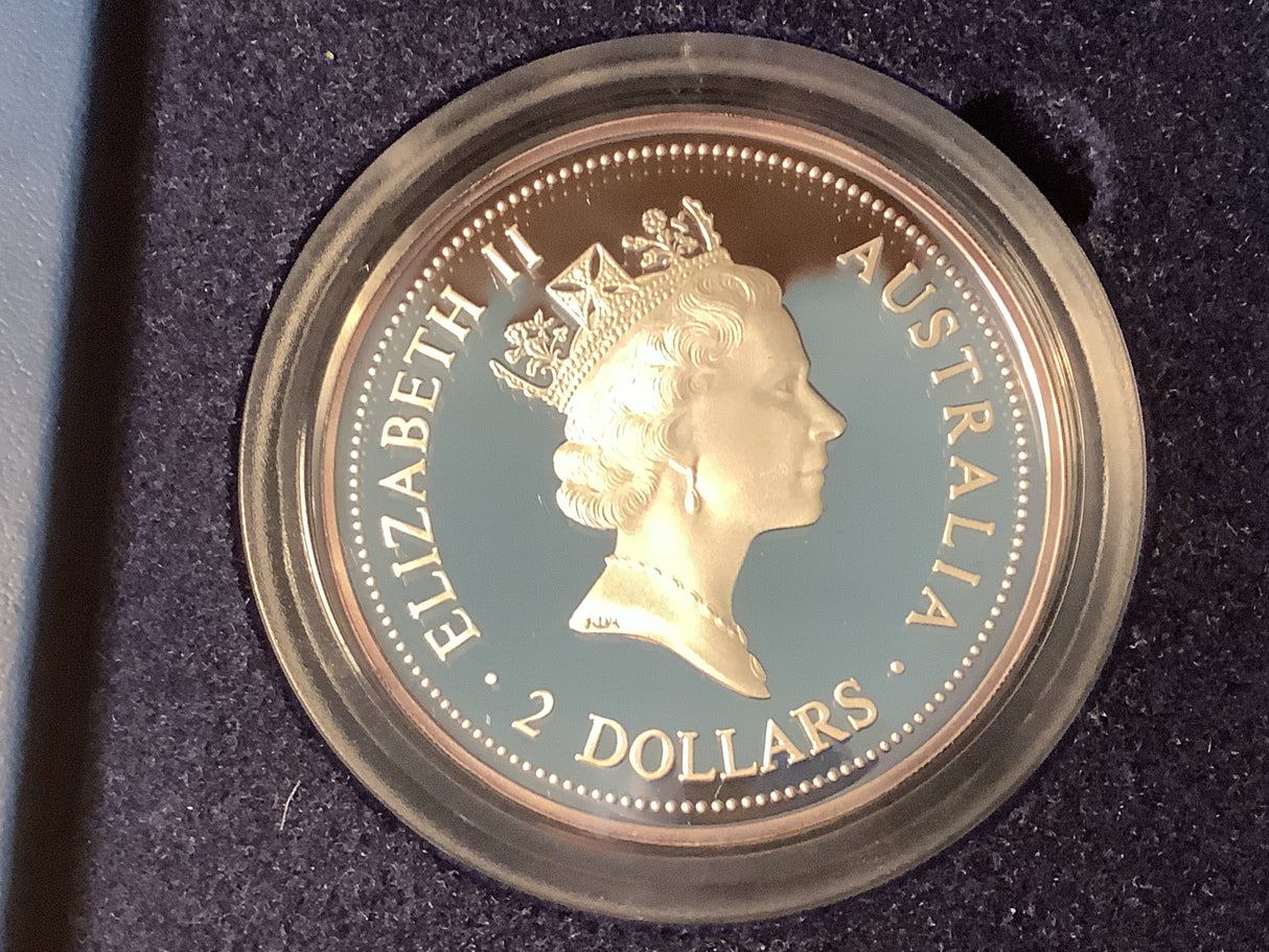 1998 $2 - 2 Ounce Silver Proof Kookaburra.