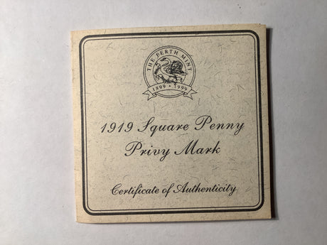 1999 $1 Silver Proof Kookaburra with 1919 Square Penny Privy.