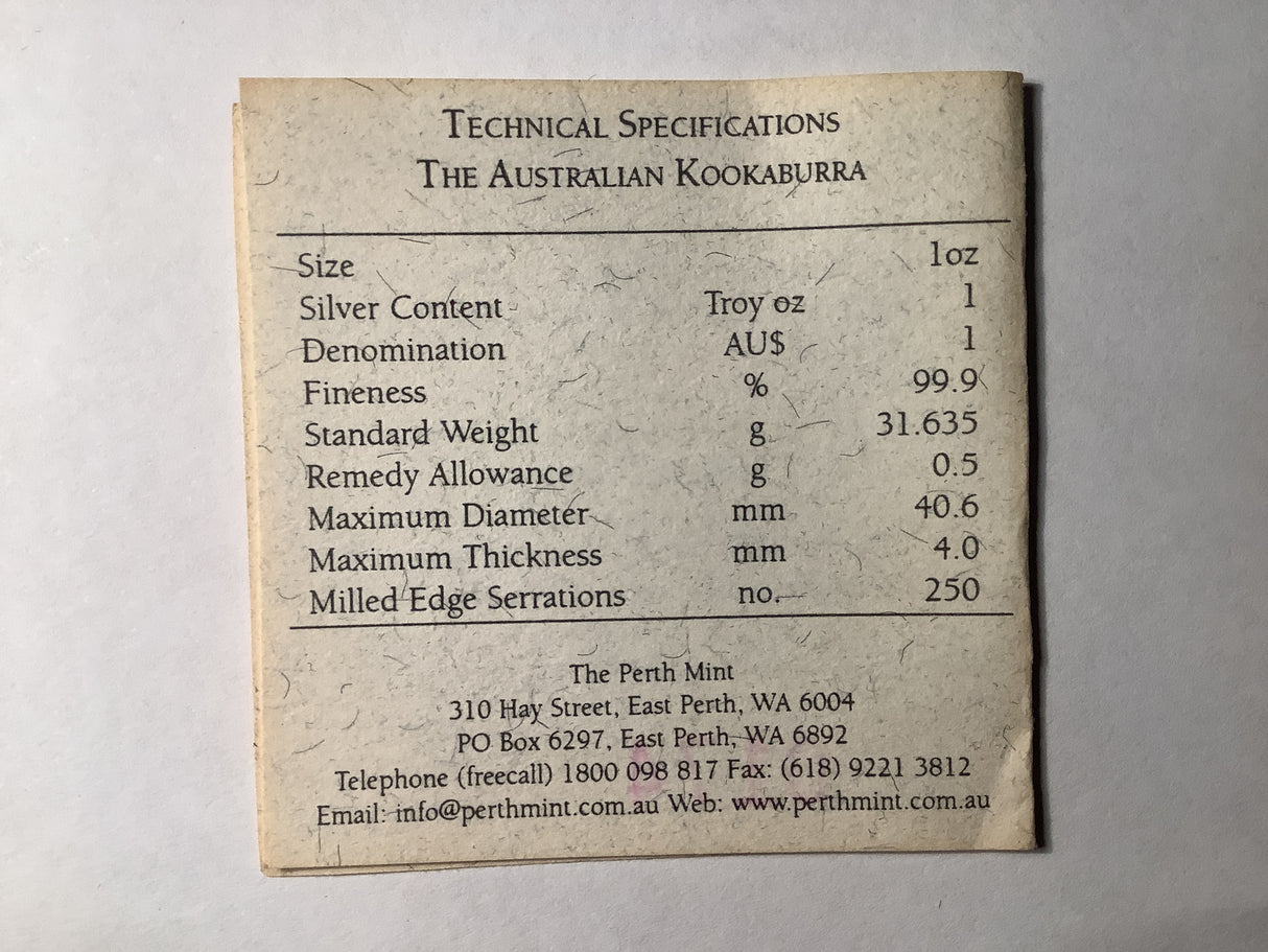 1999 $1 Silver Proof Kookaburra with 1919 Square Penny Privy.