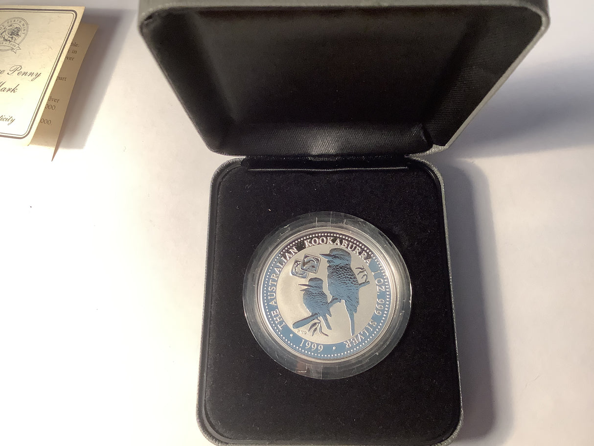 1999 $1 Silver Proof Kookaburra with 1919 Square Penny Privy.