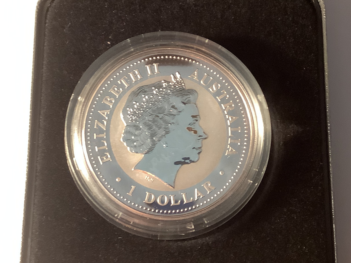 1999 $1 Silver Proof Kookaburra with 1919 Square Penny Privy.