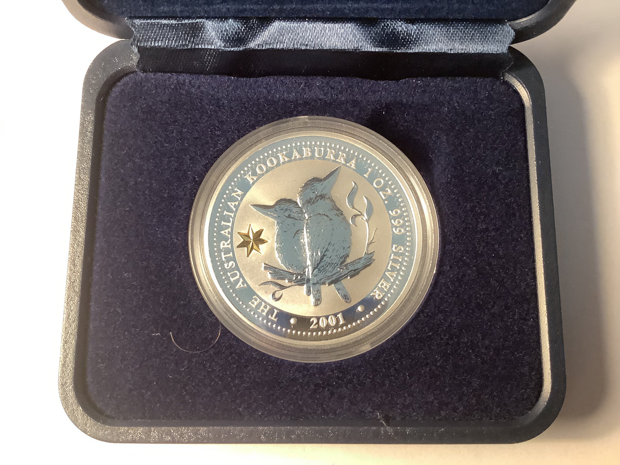 2001 $1 Kookaburra with Gold Star (COF) Privy. Silver Proof Coin