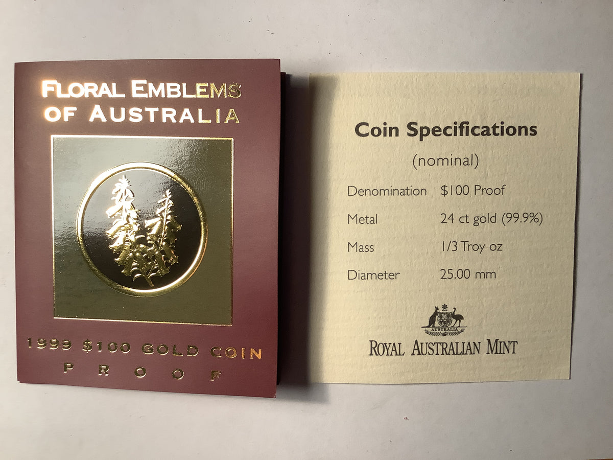 1999 $100 Floral Emblems of Australia Proof Gold Coin.