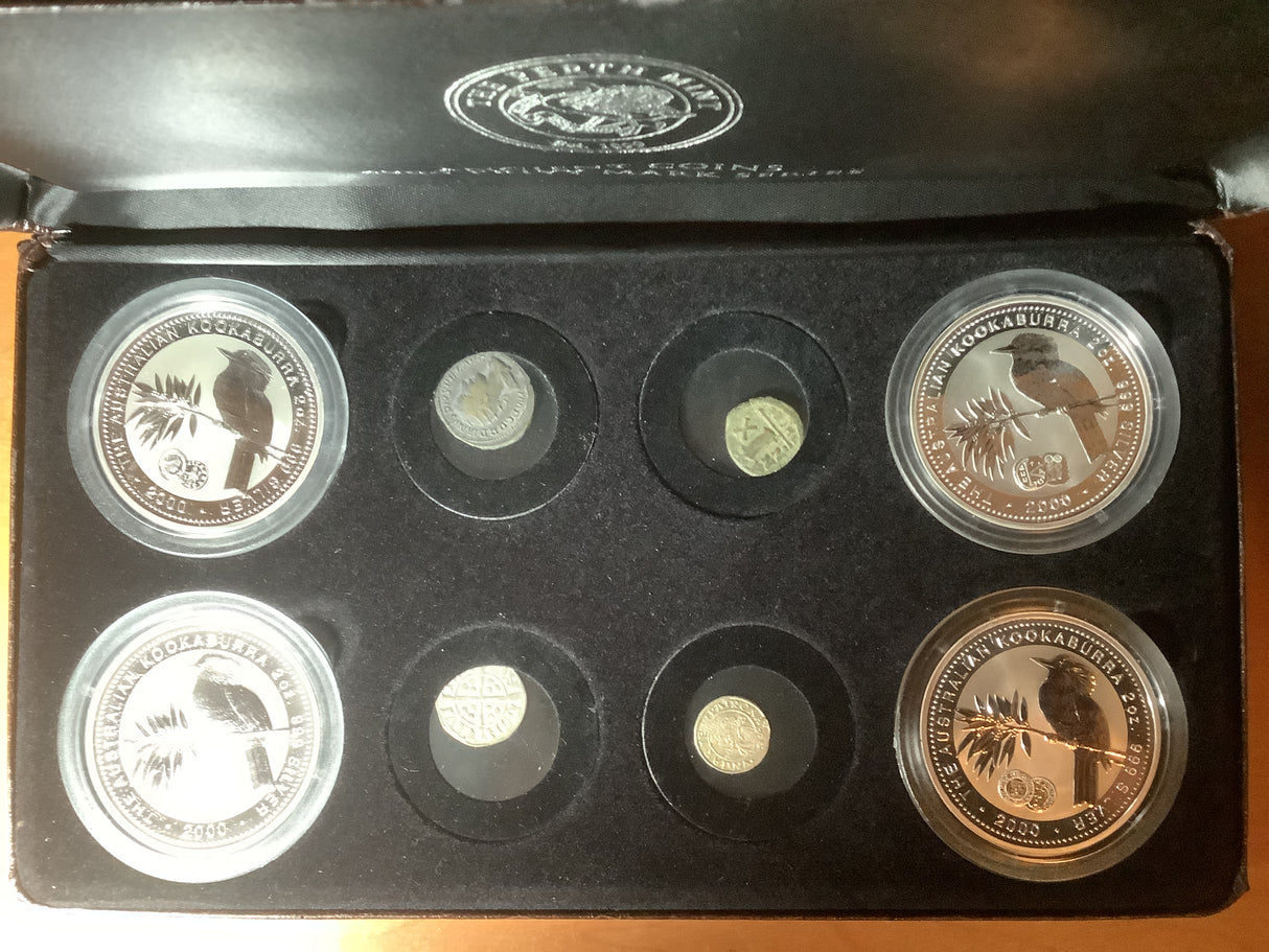 2000 Ancient Coins Privy Mark Series Set. 4 x 2 ounces coins, plus 4 historic coins.