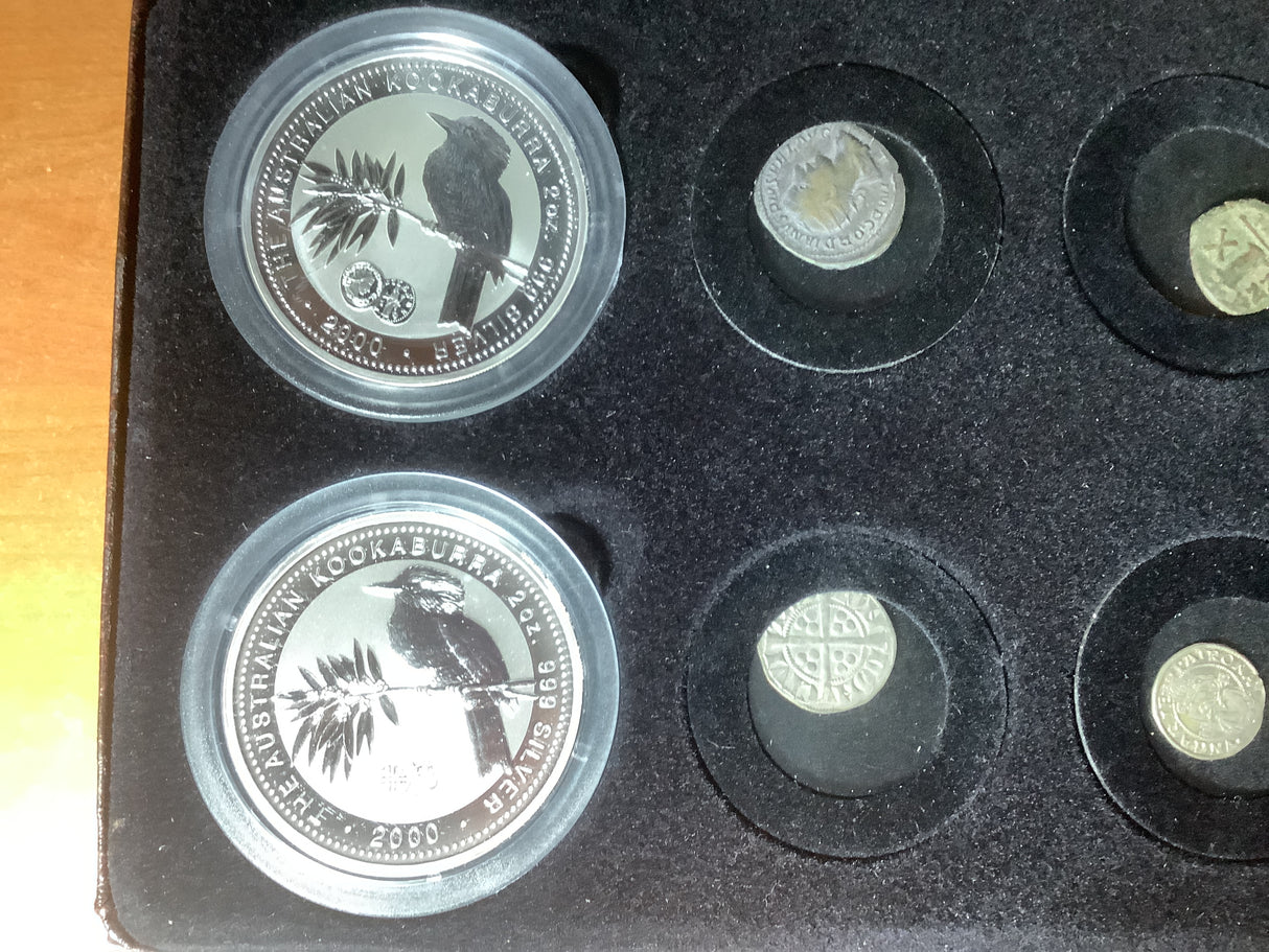2000 Ancient Coins Privy Mark Series Set. 4 x 2 ounces coins, plus 4 historic coins.