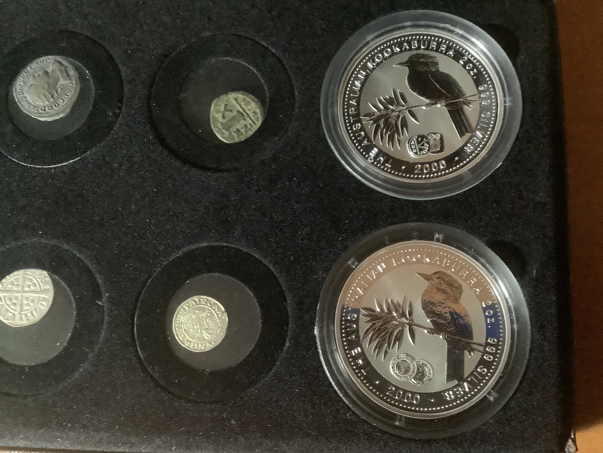 2000 Ancient Coins Privy Mark Series Set. 4 x 2 ounces coins, plus 4 historic coins.