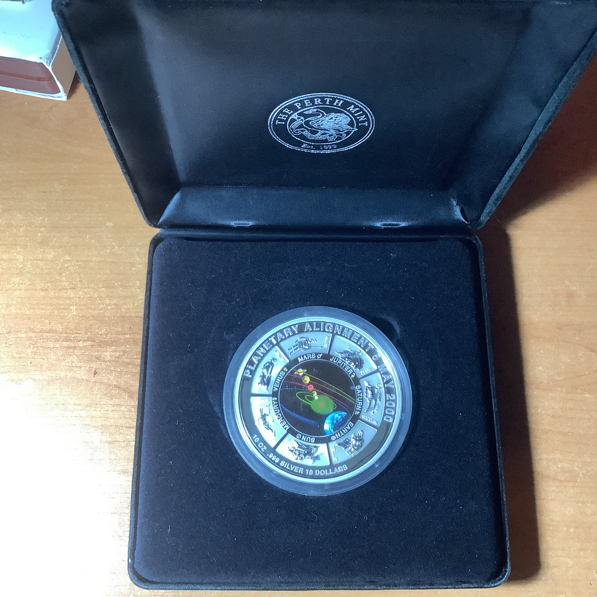 2000 Planetary Alignment 5th of May 10 Ounce Silver Coloured Coin.