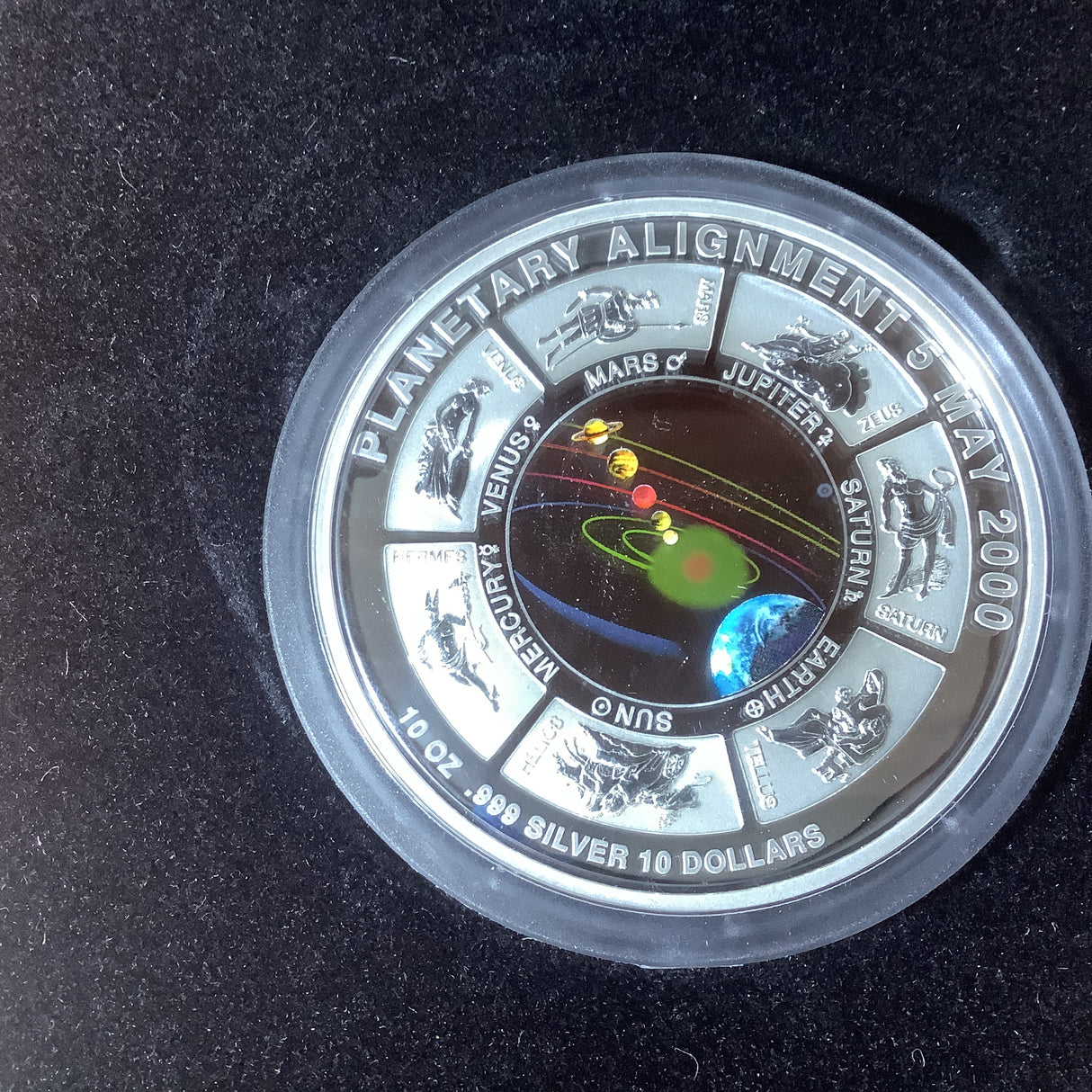 2000 Planetary Alignment 5th of May 10 Ounce Silver Coloured Coin.