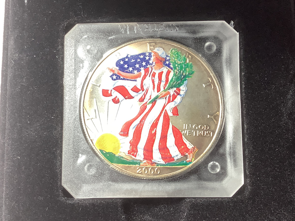2000 US Eagle Coloured Silver Dollar.