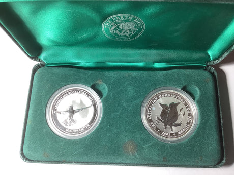 2002 Perth Mint two coin Kookaburra 1-ounce set.