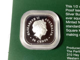 2002 50c The Australian Kookaburra 1/2 ounce Silver Proof Square Coin.